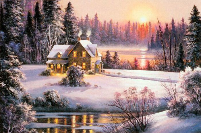 Maison sur Neige Peinture par Numéros