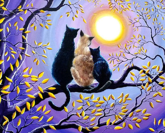 Peinture par numéros de trois petits animaux sur l'arbre