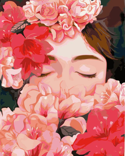 Visage entre les fleurs Peinture par numéros
