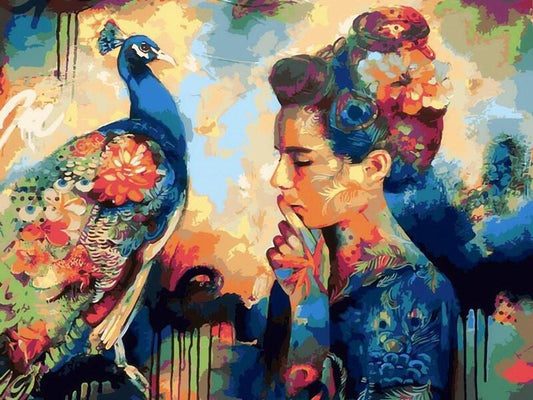 Femme et oiseau Peinture par numéros