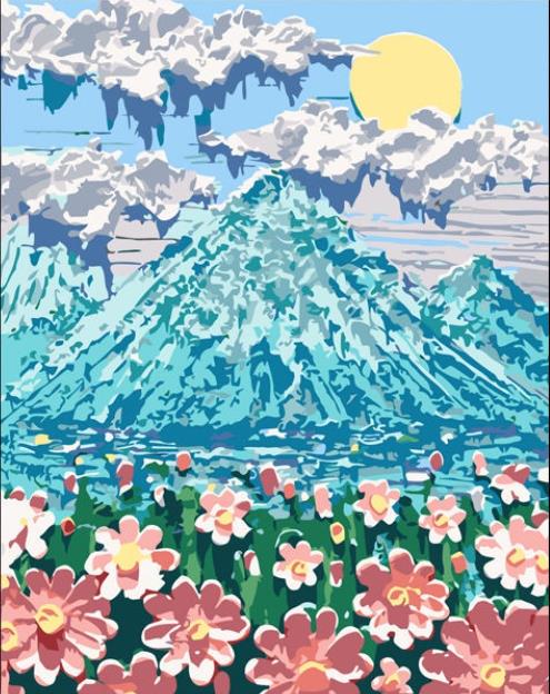 Fleurs sur la pente de la montagne  Peinture par numéros