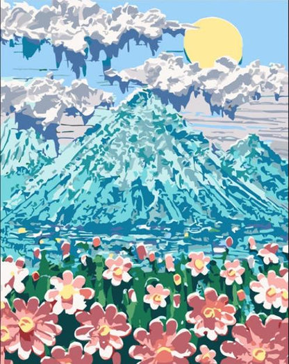 Fleurs sur la pente de la montagne  Peinture par numéros