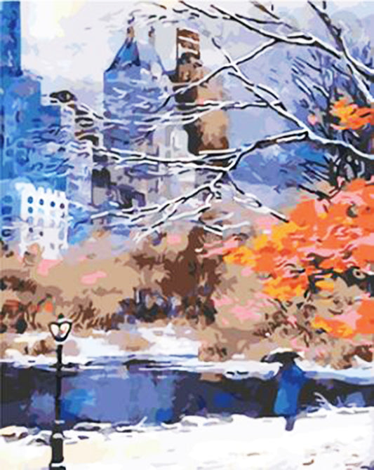 Scène de neige en ville Peinture par numéros