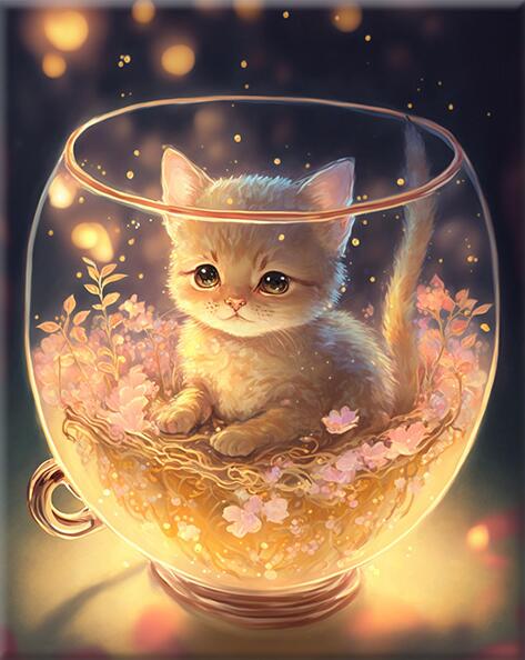 Teacup Cat Paint by Numbers