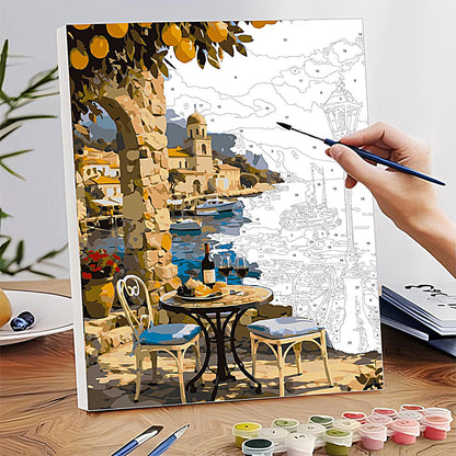 Peinture par numéros Paysage et ville Exemple de référence