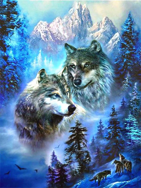 Two Grey Wolves Paint by Numbers