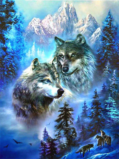 Two Grey Wolves Paint by Numbers