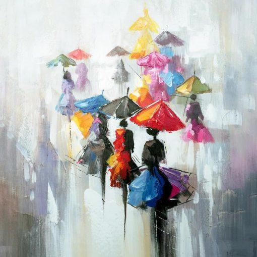 Peinture par numéros de personnes avec des parapluies