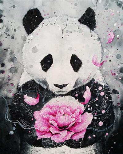 Giant Panda Holds a Flower Paint by Numbers
