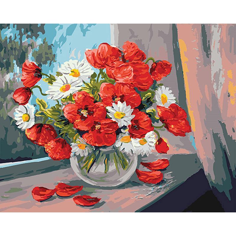 Flowers at the Window Painting by Numbers