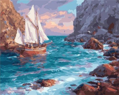 Canal and sailboat - Paint by numbers