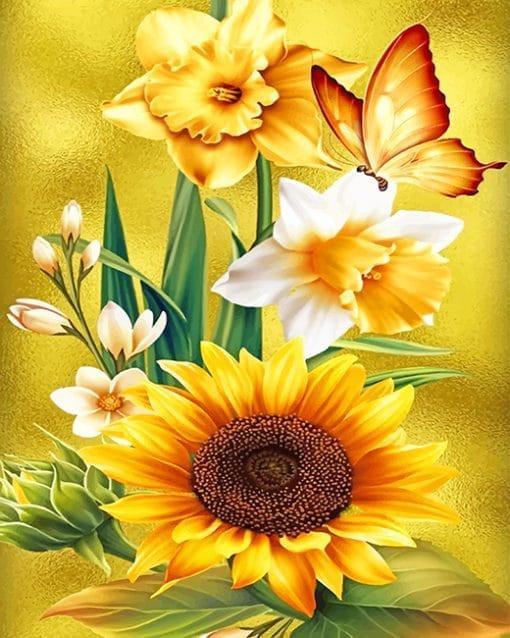Tournesols et papillons   Peinture par numéros