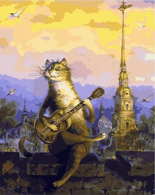 Cat playing guitar   Paint by numbers