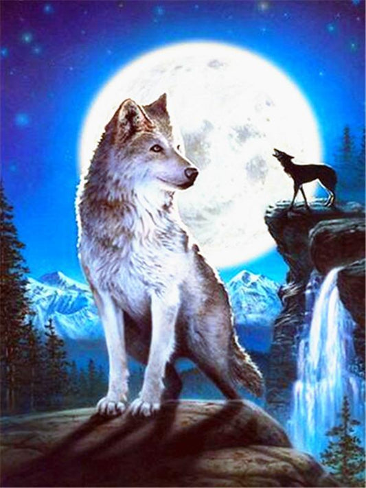 Loup sous la lune Peinture par numéros