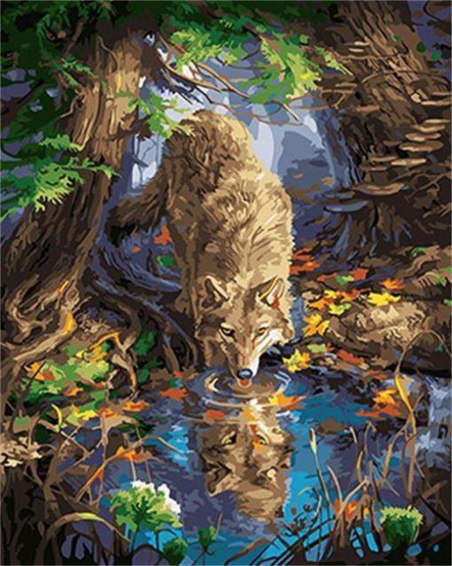 Loup boit de l'eau Peinture par numéros