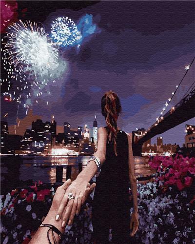 Femme avec vue nocturne de la ville - Peinture par numéros