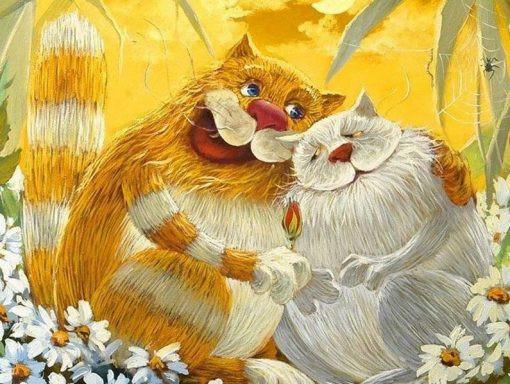 Deux gros chats peignent par numéros